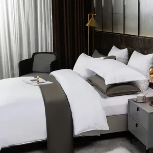 Jogo de cama para hotel 5 estrelas, camiseta de linho branco 100% algodão egípcio liso sateen hotel