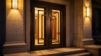 Porte double en fer forgé carrée concentrique de luxe LINCAI |   Porte d'entrée de villa moderne forgée à la main avec verre symétrique