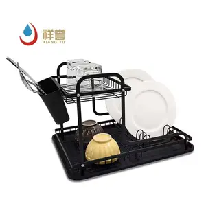 Fashion Line Black Double-Layer Kitchen Steel Rack Storage Holders Dish Drying Rack