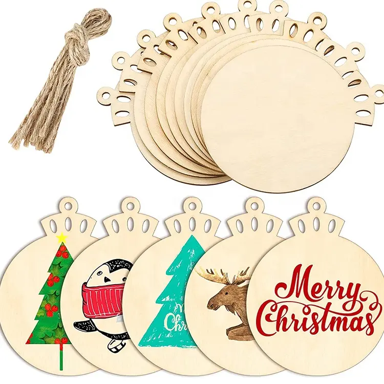 Letrero de madera al por mayor colgante en blanco redondo DIY adornos artesanales árbol de Navidad cartel circular colgante