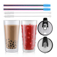 Gobelet en verre borosilicate haut de gamme pour boissons froides, jus, avec couvercle et paille, épaissi, transparent, pour thé au lait, cola