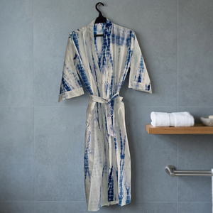 Traje de Baño Indigo Hecho a Mano de Algodón con Cuello en V, Manga Corta y Cintura Holgada, 1 Pieza, Prenda de Playa Única y Elegante - Product Image 2