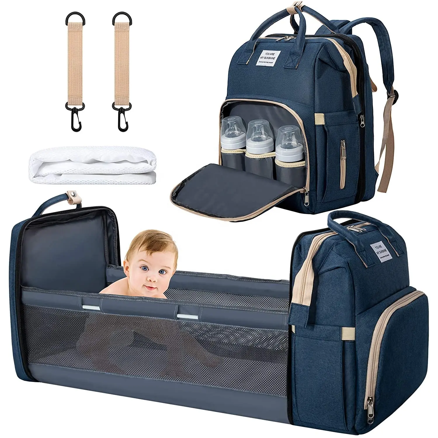 Couches de maternité multifonctionnelles imperméables Sac à main Sac de lit pour bébé Sac à dos Sac à couches avec berceau pour maman