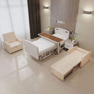 Aobin Hospital Companion Chair <b>Folding</b> <b>Bed</b> Ivory White PU Leather Single Model LJ-FY0015 For Medical Use - Product Image 1