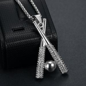 Collier en acier inoxydable long, hypoallergénique et étanche, plaqué or, bijoux fins, collier de baseball avec diamants pour hommes et femmes - Product Image 3