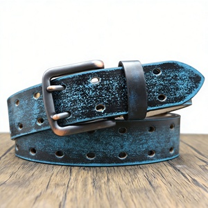 Factory Wholesale Retro Distressed Genuine Cowhide Leather Men's Belt Designer Style <b>Tie</b>-dye Brush-Off Vintage Leather Belt - Product Image 2