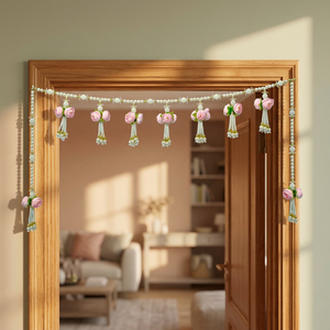 Decorative Hanging <b>Artificial</b> Floral Toran with Pink <b>Rose</b> Buds & Pearl Beads for Festive Home Decor - Product Image 3