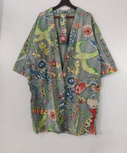 Blazer matelassé unisexe imprimé animal Kantha, fait à la main, avec broderie indienne, long manteau d'hiver XL en coton sans coton - Product Image 2