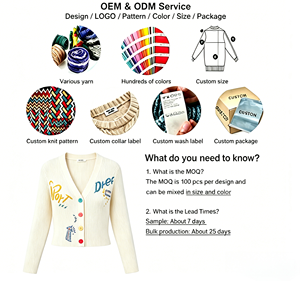 <span class=keywords><strong>Cardigan</strong></span> da Donna Color Crema con Scollo a V, Maniche Lunghe, Vestibilità Slim, Corto, a Costine, con Ricamo a Lettere, per Uso Quotidiano Casual - Product Image 4