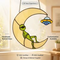 YAPPIE HD-0100 UFO Alien Art Déco Ensemble de sous-verres en verre teinté Logo personnalisé Décoration de jardin extérieur Thème extraterrestre Anniversaire