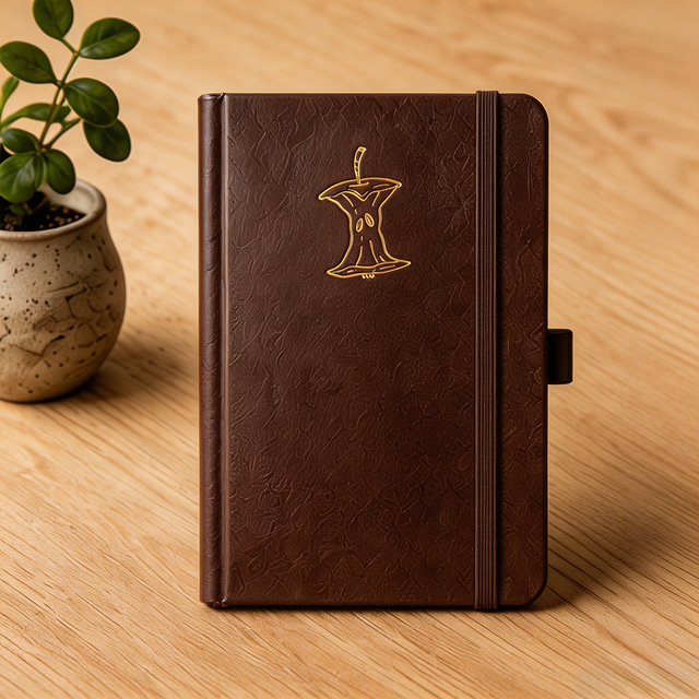 Custom Chocolate Brown Gold Foil PU Leather Notebook Apple Core Hardcover Journal for Gift