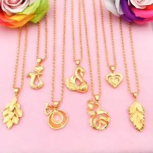 Conjunto de colar pingente coroa, para moças, colar com corrente, caixa de presente, bronze, ouro 24k, joias da moda, atacado