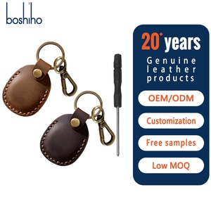 Vintage Genuine Full Grain <b>Leather</b> <b>Key</b> Finder Case Anti-Drop Tracker Device <b>Key</b> Ring <b>Chain</b> Holder Portable Protective Tag Cover - Product Image 1