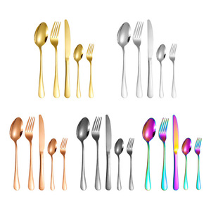 Juego de cubiertos de acero inoxidable de 20 piezas, apto para lavavajillas, para fiestas, vajilla occidental, cuchillo para carne, juego de cucharas doradas - Product Image 4