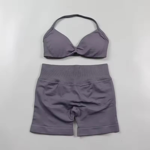 Conjunto <span class=keywords><strong>Deportivo</strong></span> <span class=keywords><strong>de</strong></span> Dos Piezas para Mujer, Top <span class=keywords><strong>Deportivo</strong></span> Halter <span class=keywords><strong>de</strong></span> Punto Transpirable con Costuras Elásticas y Shorts, Ropa <span class=keywords><strong>de</strong></span> Gimnasio - Product Image 6