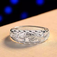Bague pour homme classique en acier inoxydable plaqué argent, motif Dragon dominant Baifu Live Tide, ajustable