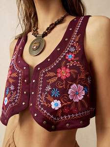 แจ็คเก็ตผ้าแคนวาสปักลายสไตล์โบฮีเมียนสีมารูนสำหรับฤดูใบไม้ผลิ ดีไซน์ใหม่ คุณภาพดีเยี่ยม ผลิตด้วยมือ เป็นมิตรกับสิ่งแวดล้อม เหมาะสำหรับทั้งชายและหญิง - Product Image 4