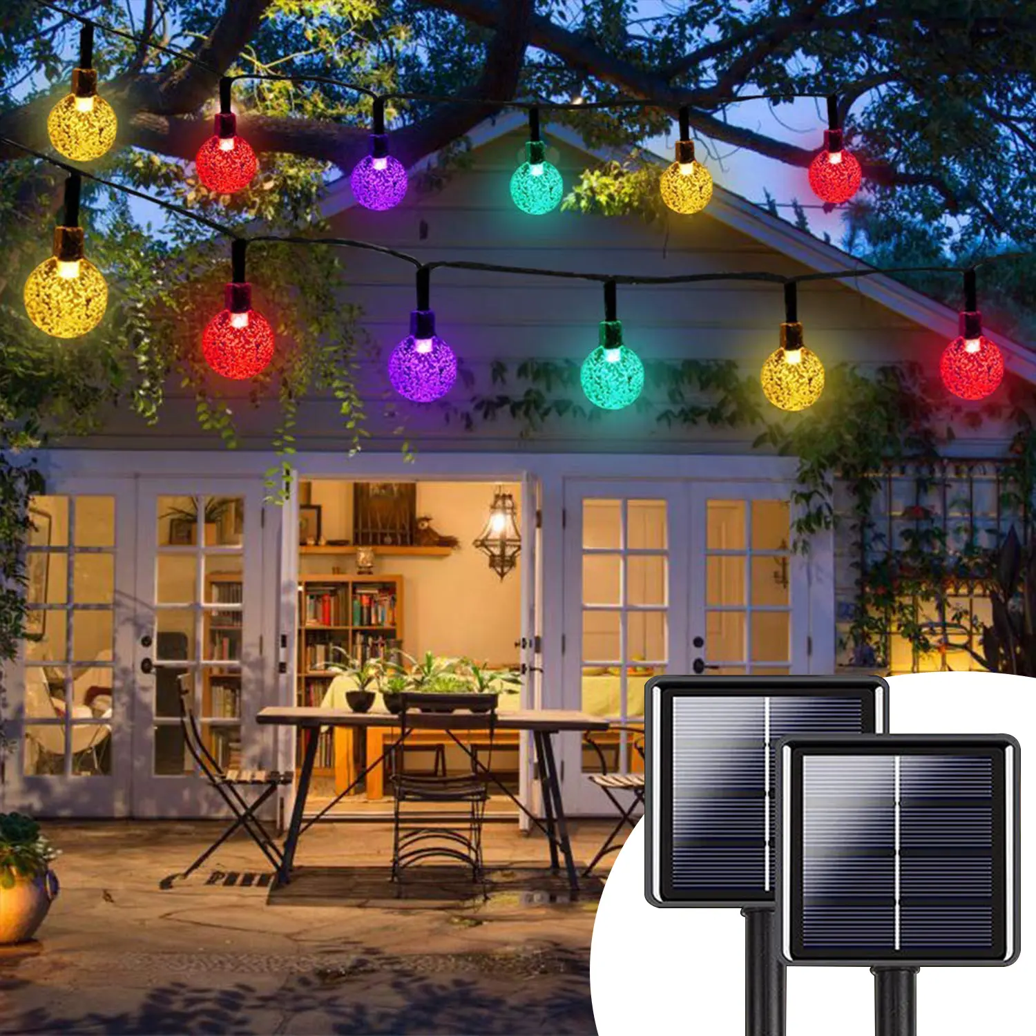 Luci a stringa rotonda solare RGB lampada da giardino per esterni con sfera di cristallo impermeabile per decorare il giardino di casa