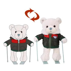 מותאם אישית דמות מצוירת אנימה בפלאש צעצועים רך דוב עם סקי בגדים חמוד OEM עיצוב לבן דוב קוטב ממולא צעצוע