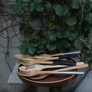 Sunshine Hemu Wooden Salad <b>Spoons</b> Forks Beech Wood Long Handle Eco-Friendly Kitchen Utensils Set For Salad <b>Serving</b> - Product Image 4