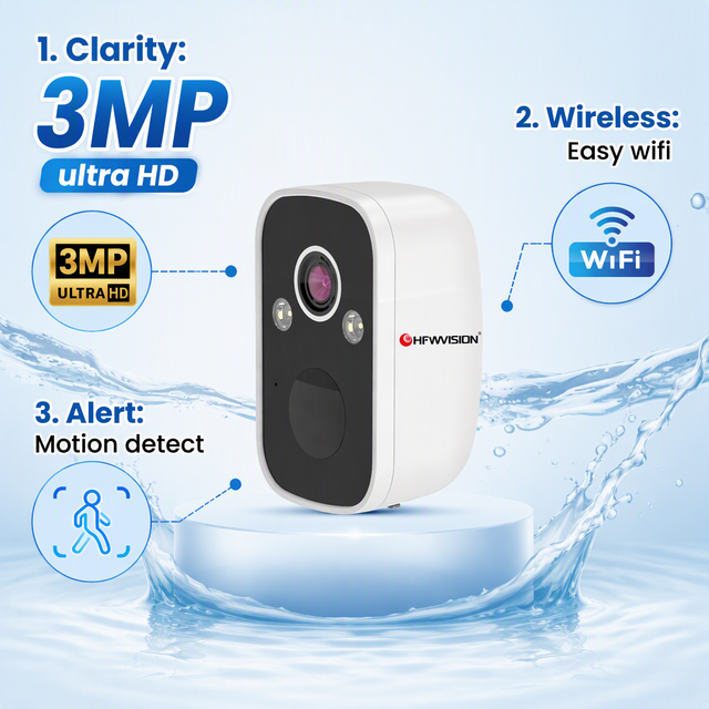 3MP Battery Powered WiFi Security Camera 5000mAh CCTV Camera with PIR Detection Two-Way Audio Cloud Storage Remote Wake-Up