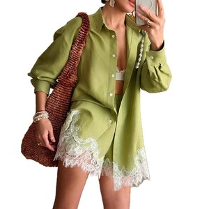 Ensemble de shorts en dentelle de couleur unie pour femmes, tenue d'été décontractée, style Europe Amérique, Smlxl2xl3xl - Product Image 5