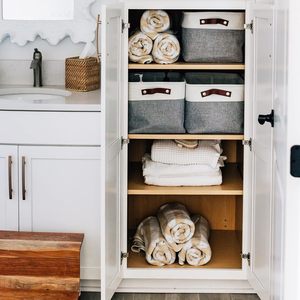 Panier de rangement rectangulaire pliable écologique en corde de coton tressée avec poignées en cuir, grand organisateur pour vêtements et jouets - Product Image 3