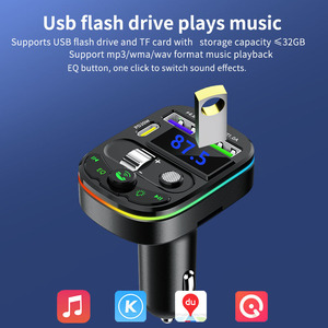 Xe BT 5.3 FM Transmitter kép USB 3.1A sạc nhanh đầy màu sắc LED ánh sáng sạc nhanh không dây MP3 Máy nghe nhạc - Product Image 5