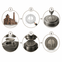 Pièce de monnaie commémorative personnalisée en alliage de zinc avec relief 3D, motif briques, style patrimoine, avec boîte de luxe, sans minimum de commande, vente en gros