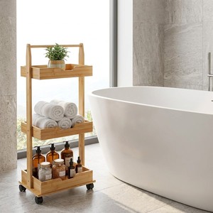 Chariot roulant en bambou ultra-étroit à 3 niveaux, remplisseur d'espace de 6,7 pouces, chariot utilitaire pour l'organisation de la salle de bain et de la buanderie - Product Image 2