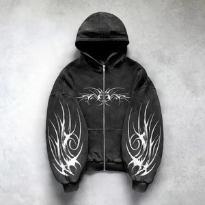 Sudadera con Capucha Gótica de Forro Polar Grueso para Hombre, Estilo Urbano Holgado, Hecha a Medida, de Invierno, Color Liso, Ajuste Regular, Largo Regular, Hombro Caído - Product Image 3