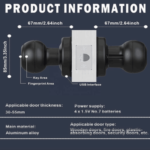 Mount <strong>Black</strong> Smart Ball <strong>Knob</strong> <strong>Door</strong> Lock Fingerprint Unlock Waterproof Anti-Theft Feature for Home Hotel Bedroom Interior <strong>Doors</strong> - Product Image 5