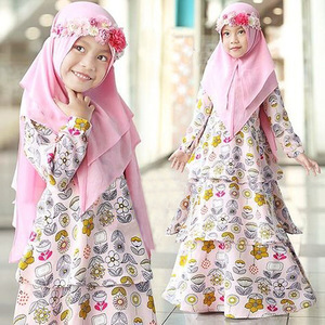 Venta al por mayor 1-3 años mayor otoño Primavera Verano patrón floral vestido y Hijab traje niños Abayas <span class=keywords><strong>niñas</strong></span> musulmanas niños - Product Image 4