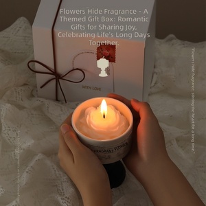 Ensemble cadeau de bougies en cire de soja en forme de fleur de luxe avec support en bois, bougie parfumée pour la maison, aromathérapie, pour anniversaire, mariage - Product Image 4