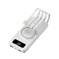Cable incorporado HY585 Recarga rápida 5V 2.1A Banco de energía inalámbrico 20000mAh para teléfono con impresión de logotipo personalizado
