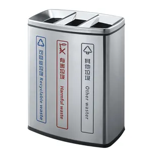 GNF Luxury recycle stainless steel trash can elevator stainless steel garbage collection bucket three compartment trash can