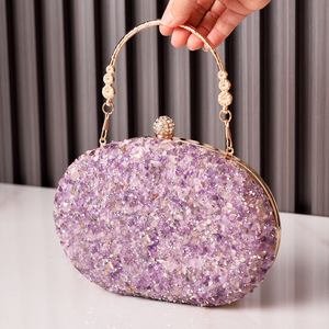 Sac à main de soirée ovale classique pour femme, orné de diamants, avec chaîne, en polyester, fermeture magnétique, capacité 1L - Product Image 6