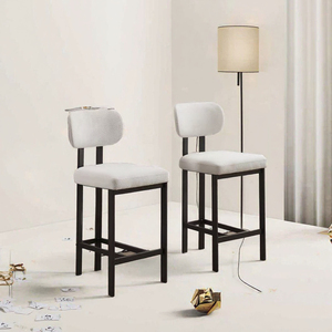 Modern Counter Height Bar Stools Set 2 Chenille Upholstered Backrest- Metal Legs Eco-Friendly Outdoor Hotel <b>Kitchen</b> Dining <b>Chair</b> - Product Image 3