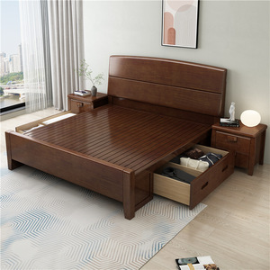 Nordic Style Solid Wood <b>Bed</b> 1.5m 1.8m High <b>Box</b> Storage <b>Double</b> <b>Bed</b> Modern Minimalist Bedroom Furniture - Product Image 4