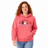 Sweat à capuche personnalisé rose et noir avec motif chat, fantôme et citrouille, pour la sensibilisation au cancer du sein, style streetwear rétro, coupe oversize pour femme