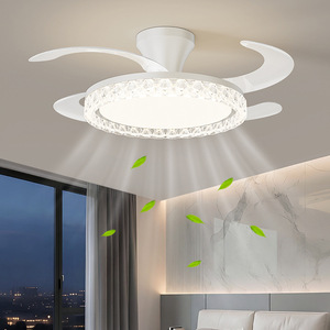 Ventilador de techo LED con anillo de cristal y aspas de ABS, motor de cobre, interruptor de pared con regulador de intensidad para sala de estar y comedor - Product Image 3