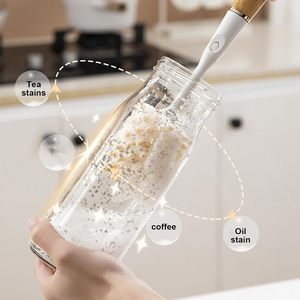 4 in 1 Multifunctional Cleaning <b>Brush</b> Set PET Bamboo Material Pot <b>Bottle</b> Dish <b>Brush</b> With Sponge - Product Image 2