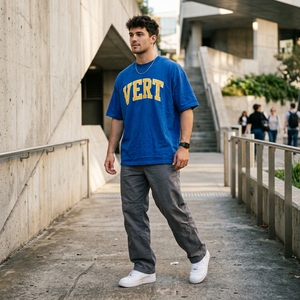 T-shirt surdimensionné avec imprimé lettres, classique, décontracté, à manches courtes, en coton doux, coupe confortable, pour hommes, à porter au quotidien - Product Image 1