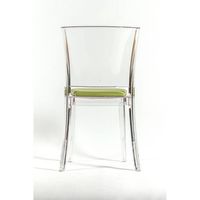 Chaise transparente Lucienne avec coussin en NUBUCK écologique vert mousse, rembourrée confortable, pour salon, modèle 15C2015