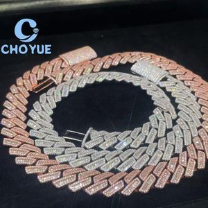 Collar de Hombre con Cadena Cubana de Plata S925 Chapada en Oro Rosa, con Moissanita Baguette, Joyería Hip Hop, Pasa la Prueba del Diamante GRA - Product Image 4