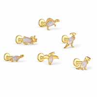 "Jurassic Ear Party": Clous d'oreilles fantaisie en opale en forme de dinosaure S925 - Labret à dos plat T-Rex Stegosaurus pour la vente en gros OEM