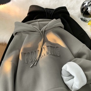 QY122 Custom Thick Baggy Drop Plain Wholesale Streetwear <b>Men's</b> Winter 3D Embossing <b>Pullover</b> Hoodies for Unisex - Product Image 5