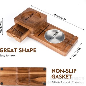 Cendrier en bois massif avec tiroir, plateau métallique de 9 cm, porte-verre à whisky, design minimaliste - Product Image 3