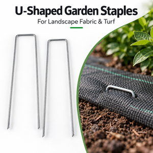 Piquets de jardin en acier galvanisé en forme de U, goujons métalliques pour barrière anti-mauvaises herbes et gazon artificiel - Product Image 1