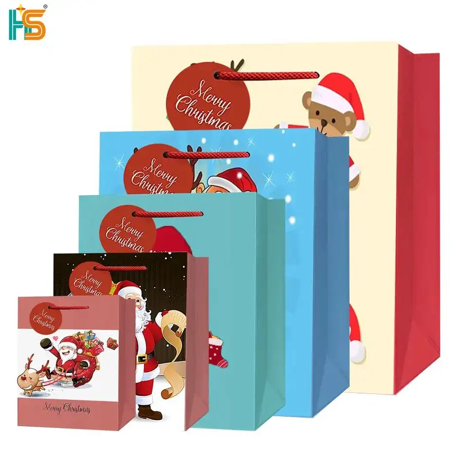 Merry Christmas Candy Tote Bag Packaging Santa Cookie Custom Christmas Art Paper Gift Bags
